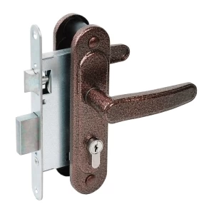 Замок врезной цилиндровый с защёлкой в комплекте с ручкой ЗВ4-3/03 (медь антик), 4 кл.